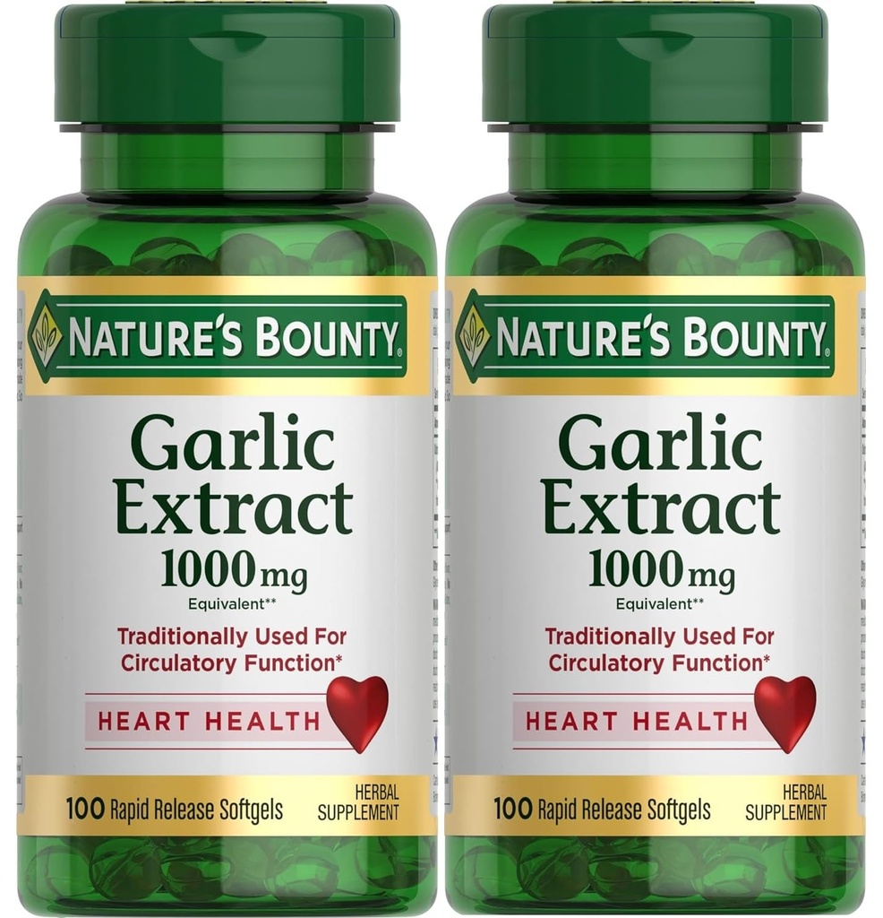Nature's Bounty Garlic Extract 1000 mg Softgels 100 ea (Pack of 2)