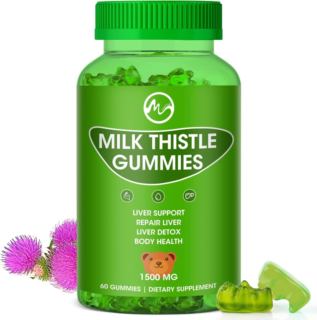 Gummy cieście mleczne, Gummy oczyszczające wątrobę, Suplementy detoksykacji wątroby organicznej dla mężczyzn i kobiet - 60 Gummies (60 Licznik (1 paczka))