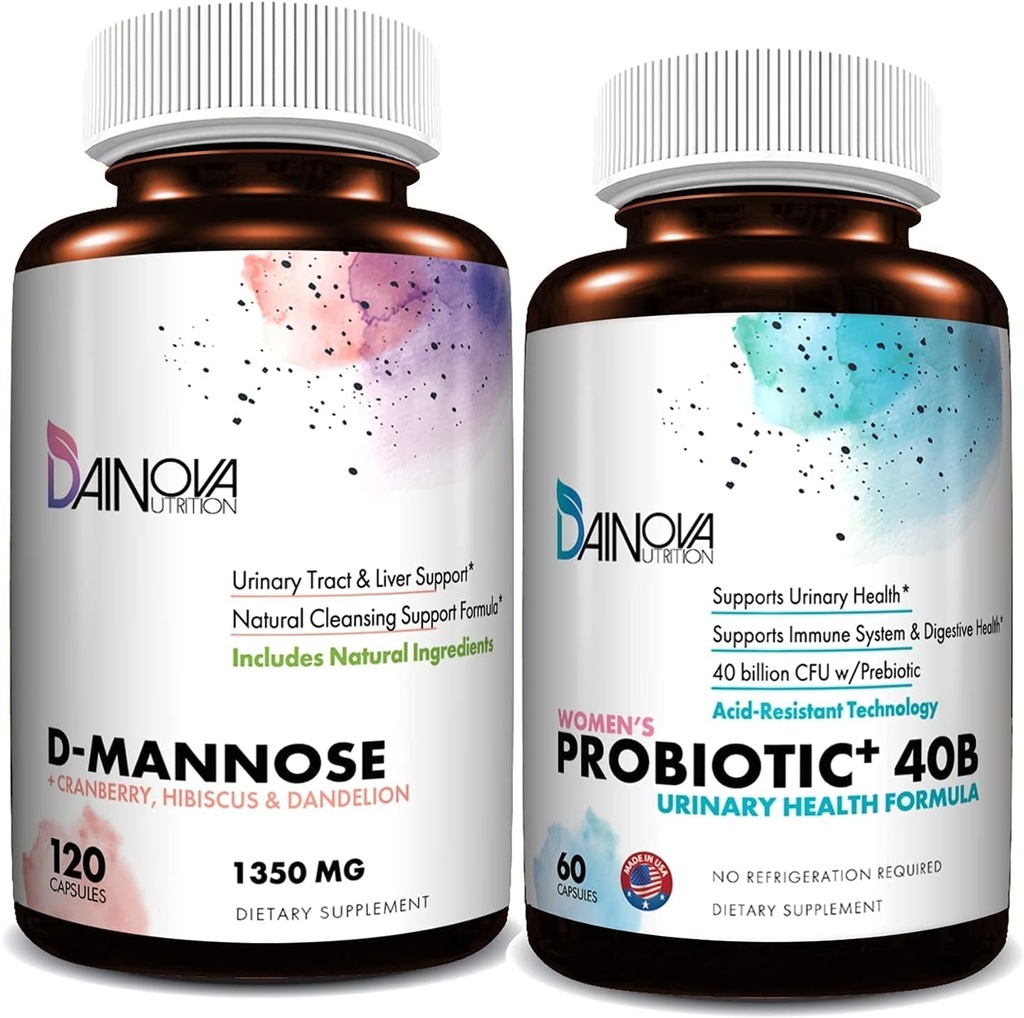 D Kapsułki mannozy i antybiotyki dla kobiet Bundle I Trakt moczowy + Vaginal Health Support I UTI i Yeast Infection Control I Vegan, Gluten Free I Made in USA
