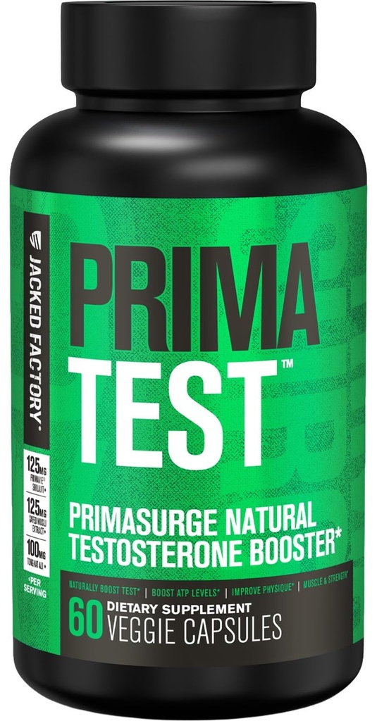 Jacked Factory Testosteron Booster for Men PRIMASURGE - w / Tongkat Ali, PrimaVie, Ashwagandha - Boost Vitality, Muscle Growth & Energy According 124; Natural Test Booster Supplement - 60 Veggie Pills