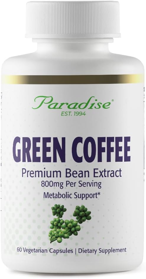 Paradise Herbs Green Coffee Bean, Active Whole Spectrum Extract, Super Potent, Ultra Pure, Wegan, Gluten Free, Non-GMO, 60 Count