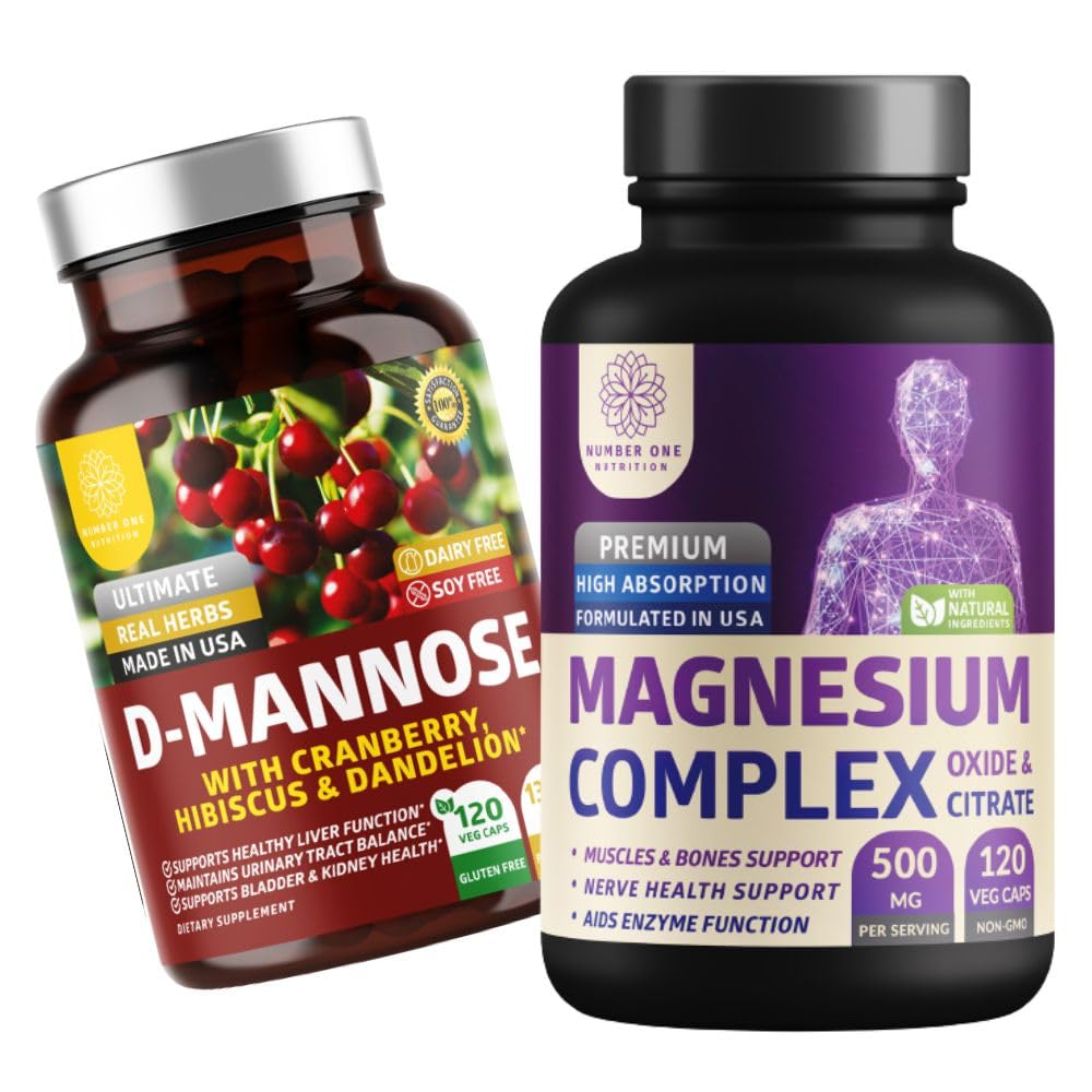 Numer jeden Nutrition N1N Premium Magnezu kompleks [500mg] Wysoka absorpcja i D- Mannose [1350mg z żurawiną i Hibiscus], Non-GMO i Gluten- Free, 2 Pack Bundle