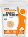 BulkSupplements.com Organic Rice Protein Powder - Vegan Plant Protein, Unflavored - Vegan & Gluten Free, 30g per Serving, 100g (3.5 oz) (Opakowanie po 1)
