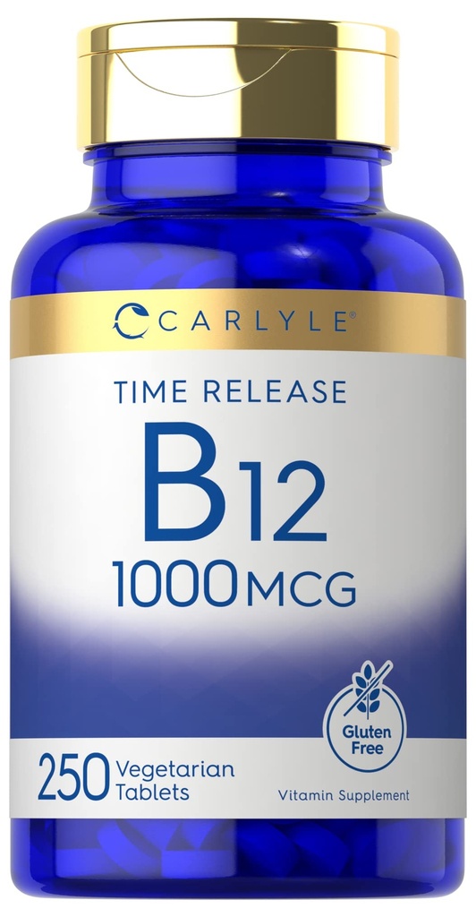 Carlyle B12 Witamina 1000 μg 124; 250 Hrabia 124; Tabletki o czasie uwalniania 124; jako Cyanokobalamina 124; Wegetarianin, Non-GMO & Gluten