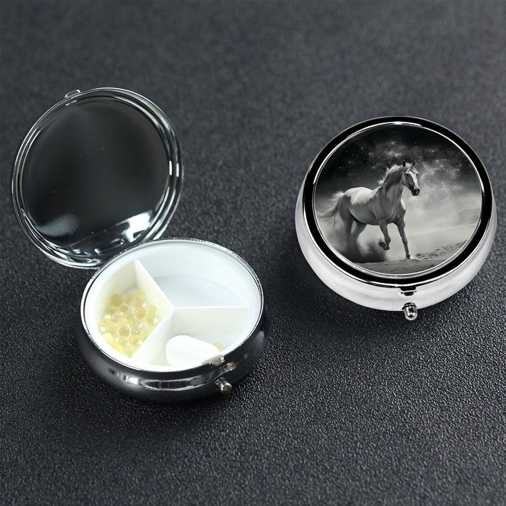 Okrągły Pill Box 3 Obudowa Pill Box Pill Containe Pillbox Case for Travel Small Pill Case White Horse and Asteroid Pill Organizer for Vitamin Fish Oil Box Supplement Box