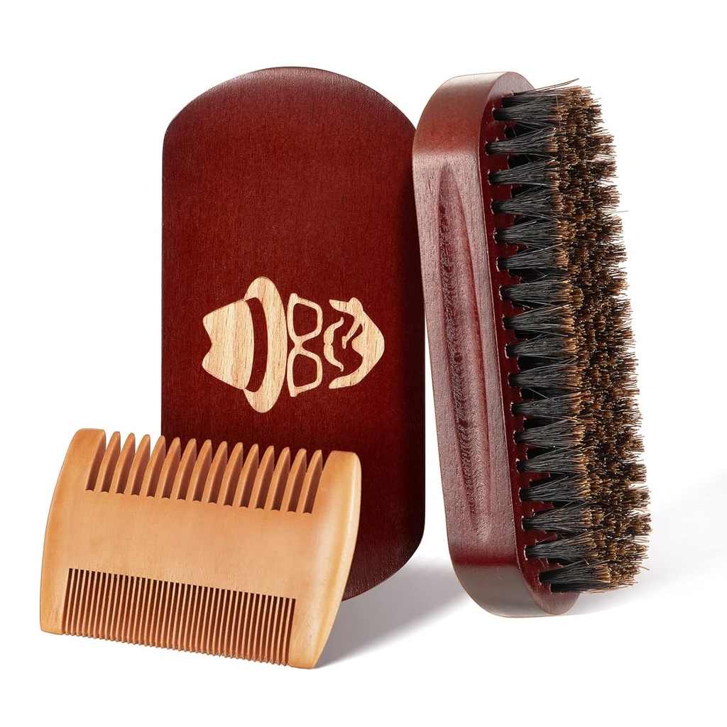 Broda szczotka, 100% Boar Bristle Natural Black Walnut Drewno Broda Broda Grzebień szczotka golenie szczotka twarzy szczotka