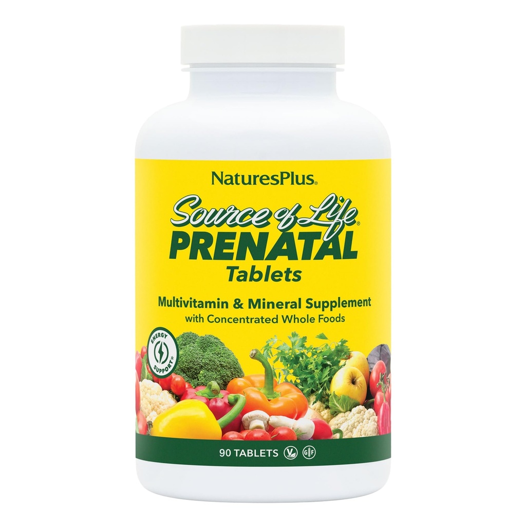 Nature Plus Source of Life Prenatal - 800 µg Folate, 90 Tabletki wegetariańskie - Wszystkie naturalne witaminy i minerały prenatalne z żelaza i wapnia - Optimal Health & Energy - Gluten- Free - 45 Servings