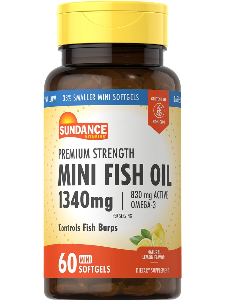 Sundance Mini Fish Oil Softgels 1340mg Size 124; 60 Hrabia 124; Sterowanie Pęcherzyki rybne 124; Formuła siły Premium z Omega-3 Size 124; Natural Lemon Flavor 124; Non-GMO i gluten