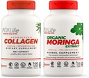 Full Life Zhydrolizowane Kolagen i Moringa Oleifera Kapsułki - Suplementy dietetyczne - Pigułki Kolagenowe bydła dla kobiet i mężczyzn, Bez glutenu - Kapsułki wegetariańskie
