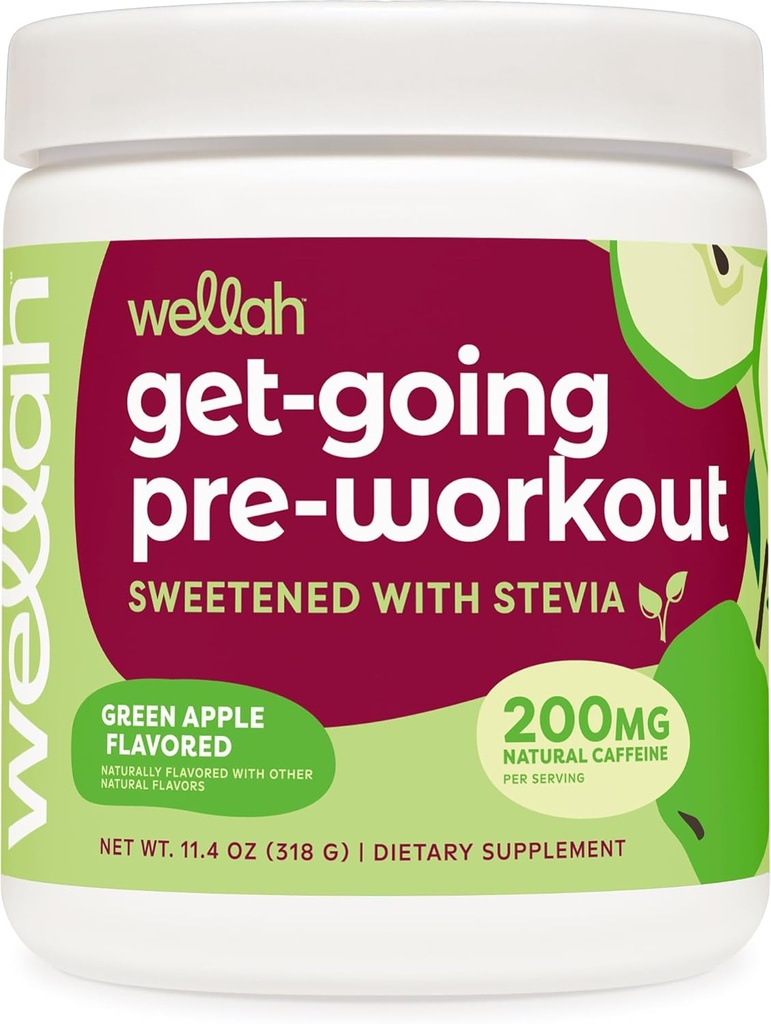 Wellah Get- Going Pre- Workout Drink Mix (Zielone jabłko aromatyzowane, 30 Sług)