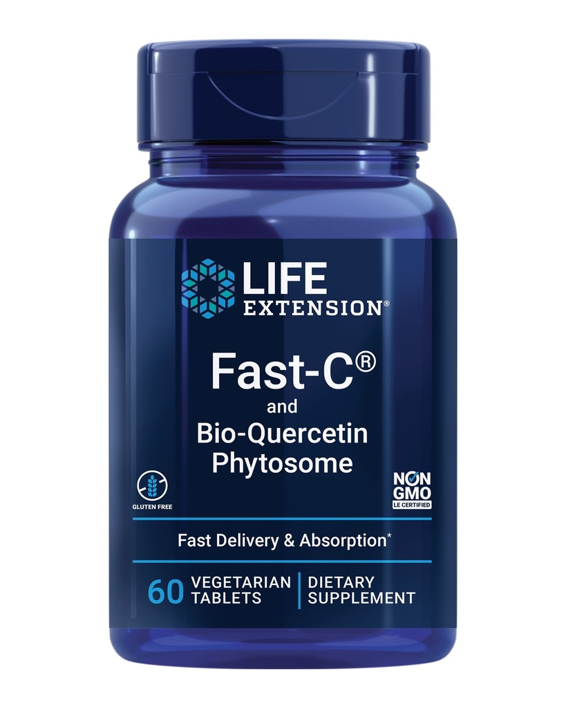 Life Extension Fast- C ® i Bio- Quercetin ®, Szybka dostawa i wchłanianie, Witamina C, Kozieradka, Wsparcie immunologiczne, Magnez, Bez glutenu, Nie-GMO, Wegetarianin, 60 Tabletki