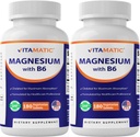 Magnez vitamatic z B6- 180 Tabletki wegetariańskie (Niepowlekane) - Dodano B6 dla maksymalnej absorpcji - Wspiera mięśnie, Joint i Heart Health - 2 Pack