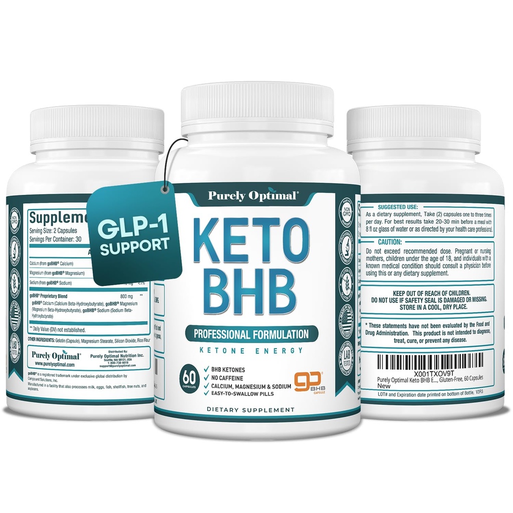 Całkowicie optymalne kapsułki Keto BHB - Exgenous Ketone Pills for Ketosis Support, Trwała energia, Focus & Metabolizm - dla kobiet i mężczyzn, 60 kapsułek