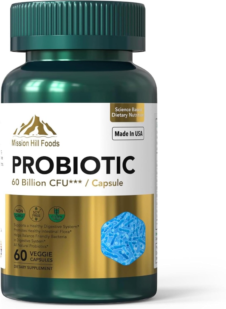Probiotyk 60 Miliard CFU 124; Wspiera Digestive & Immune Health (1 butelka-60 Capsules- 2mo Supply) 124; Zawiera 7 Naturalne ciecze probiotyczne 124; Non-GMO Gluten & Soy Free