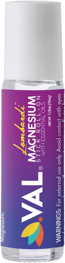 VAL Lombardi Magnezu Stick Rollon z Peppermint & Inne olejki eteryczne - Cooling Comfort dla Twojej głowy. Metal Roller. Wyprodukowano w USA. 10 ml.