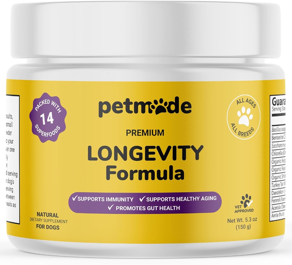 Turcja Grzyb ogonowy dla psów - Witaminy psów i suplementy - Prebiotyki i probiotyki dla długowieczności, Wsparcie immunologiczne i trawienie - z Chlorella, Dandelion Root, Witamina E & More- 5.3 Oz
