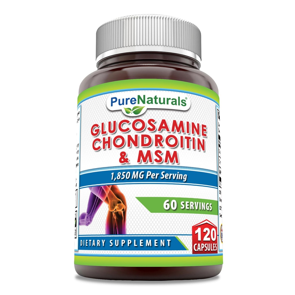 Pure Naturals Glucozamine Chondroitin & MSM Supplement DEVE 124; 1850 Mg per Serving EVE 124; 120 Kapsułek EVE 124; Non-GMO EVE 124; Gluten- Free EVE 124; Made in USA