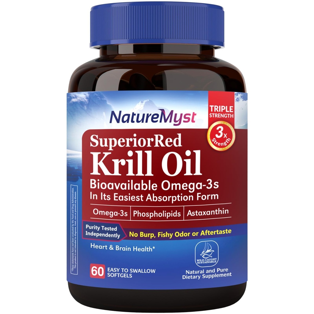 Kryll Oil 1000 mg Softgels, Kryll Oil Omega- 3, EPA, DHA, Astaksantyna i fosfolipidy, 60 Count (Pack of 1), Non-GMO, No Gluten, Made in The USA