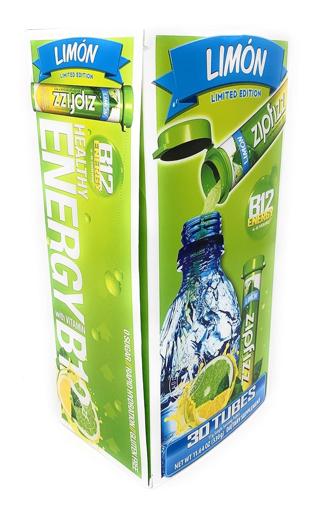 Zipfizz B12 Energy 30 Tubes Dietetic Supplement Limon (limitowana wersja), 11.64 Ounce