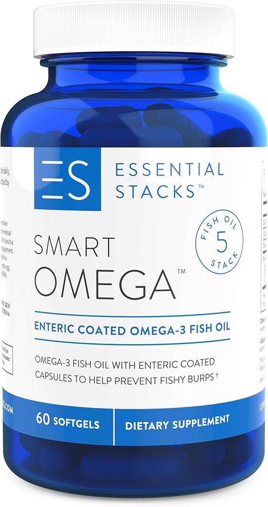 Esencjonalne stosy Smart Omega 3 - Burpless Fish Oil - 1400mg EPA DHA Per Serving, Enteric Coated (60 kapsułki)