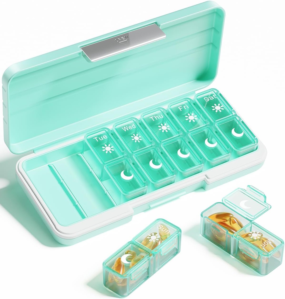AM PM Pill Organizator 2 razy dziennie, 7 dzień Pill Box Cotygodniowy Pill Organizator podróży z oddzielnym kontenerem, Portable Daily Medicine Planner Dispenser Case for Witamina, Oleje rybne, Suplementy