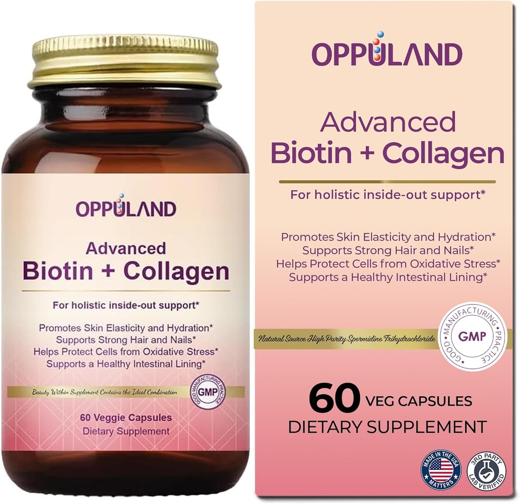 Biotin i Kolagen Suplementy - Biotin 5000 µg + Kolagen dla kobiet Włosy silne, paznokcie i zdrowe Skin- 60 Kapsułki wegetariańskie