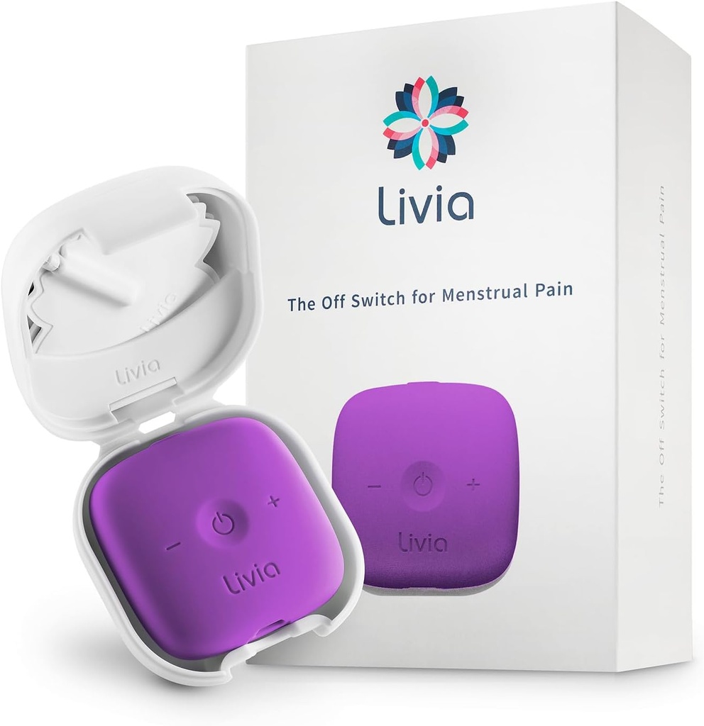 Livia Menstrual Pain Relief Device, Purpurowy - Off- Switch for Period Pain - Przenośny i dyskretny - Akcesoria do 12 godzin - Kompletny zestaw z Stick- On Pads - Partner podróży Go-