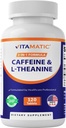 Vitamatic L- Theanine 200mg z kofeiną 100mg - 120 Tabletki wegetariańskie Suplement nootropowy dla skoncentrowanej energii i jasności umysłu