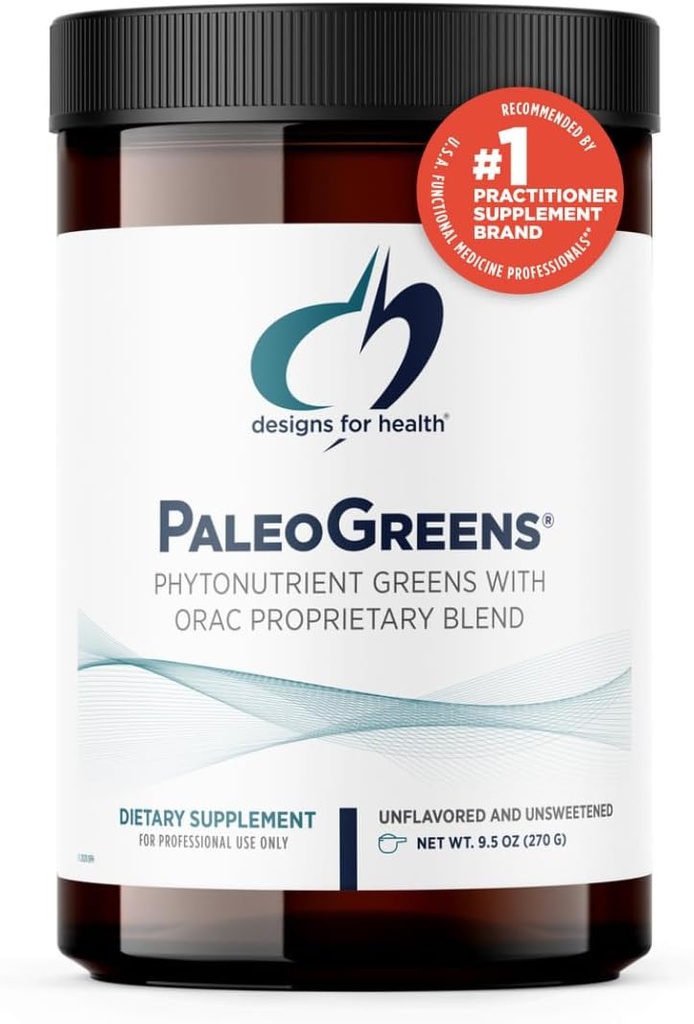 Designs for Health PaleoZielone - Ponad 90% Organic Super Green Shake Powder z warzywami, Jagody, Enzymy + Przeciwutleniacze - Non-GMO Drink Mix, Unflavored + Niesłodzony (30 Servings / 270g)