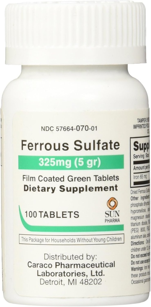 Żelazosiarczan Żelaza Supplement Tablets, 100 Count