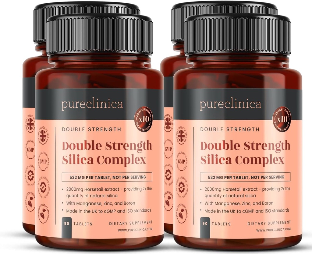 Podwójna siła Silica Complex - 12 Miesiące Dostawy! (2000mg Ekstrakt Horsetail x 360 Tabletki (4 Butelki po 90))