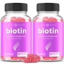 NutraChamps Sugar Free Gummies Biotin 10000mcg [Wysoka potencja] - Zdrowe włosy, skóra i paznokcie dla kobiet, mężczyzn i dzieci - 5000mcg w każdym gumku - Wegański suplement witamin do włosów - Malina (2- Pack)