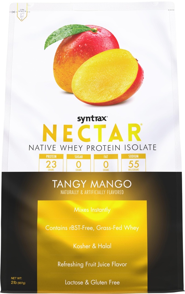 Syntrax Nutrition Nectar, 100% proszek do izolacji białka serwatki, odświeżający aromat soku owocowego, Tangy Mango, 2 kg.