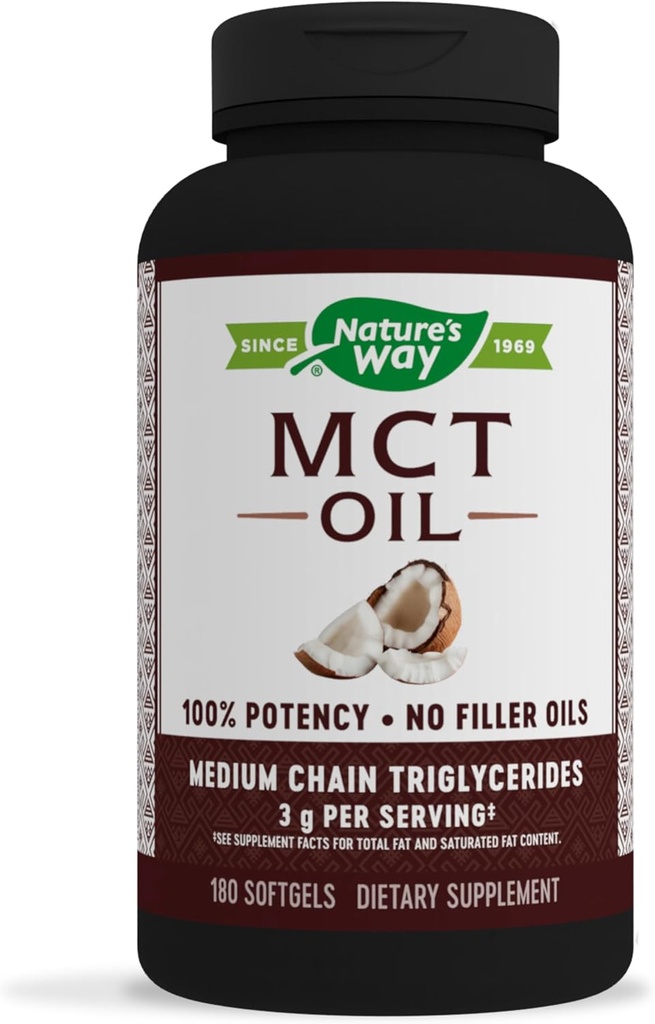 Nature 's Way MCT Oil, Mózg i Body Fuel from Coconuts *; Keto i Paleo Friendly, Organic, Gluten Free, 180 Softgels