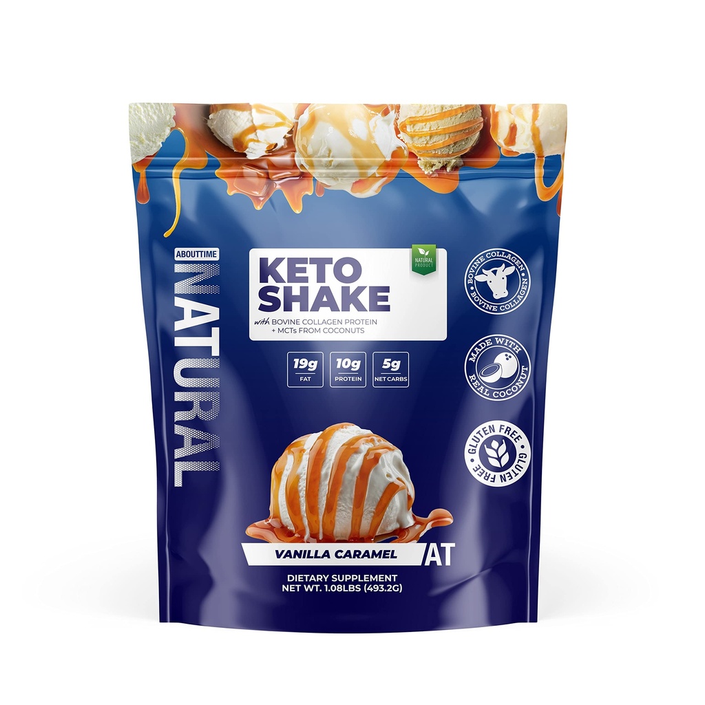 O czasie Keto Shake z Białkiem Kolagenu Bydlęcego + MCTs z Kokosów - 19g tłuszczu, 10g białka, 5g netto węglowodanów - Wanilia Karmel, 1lb