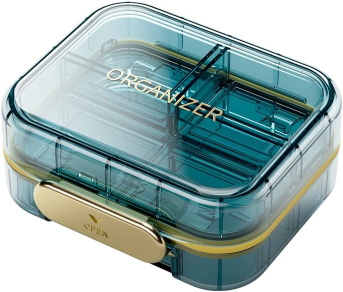 1 Pack Travel Pill Organizer, 7 Compartments Pill Box, Daily Portable Pill Case to Hold Vitamins, 3 Inches Pill Container for Pocket Purse Medicine Organizer