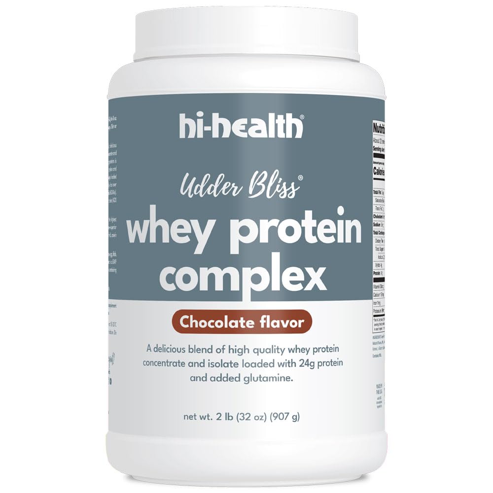 Hi- Health Uster Bliss Chey Protein Complex Powder, Mieszanka Biodostępnego białka serwatki Koncentrat i izolacja z dodatkiem glutaminy, czekolady (2 funty)