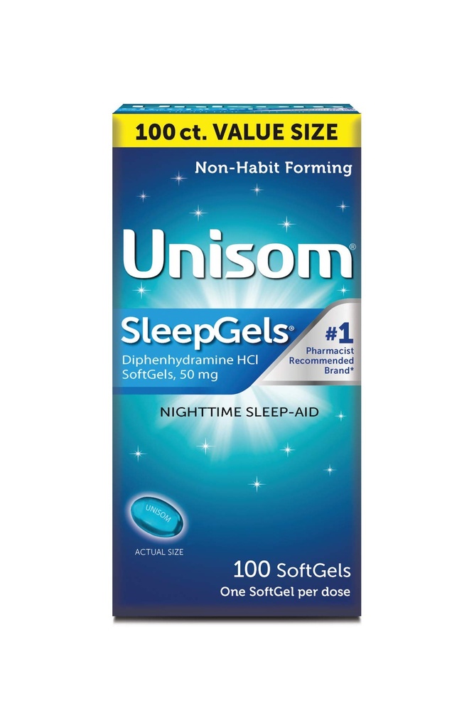 Unisom Nighttime Sleep- Aid żele, Difenhydramina HCI 50mg, 100 Hrabia