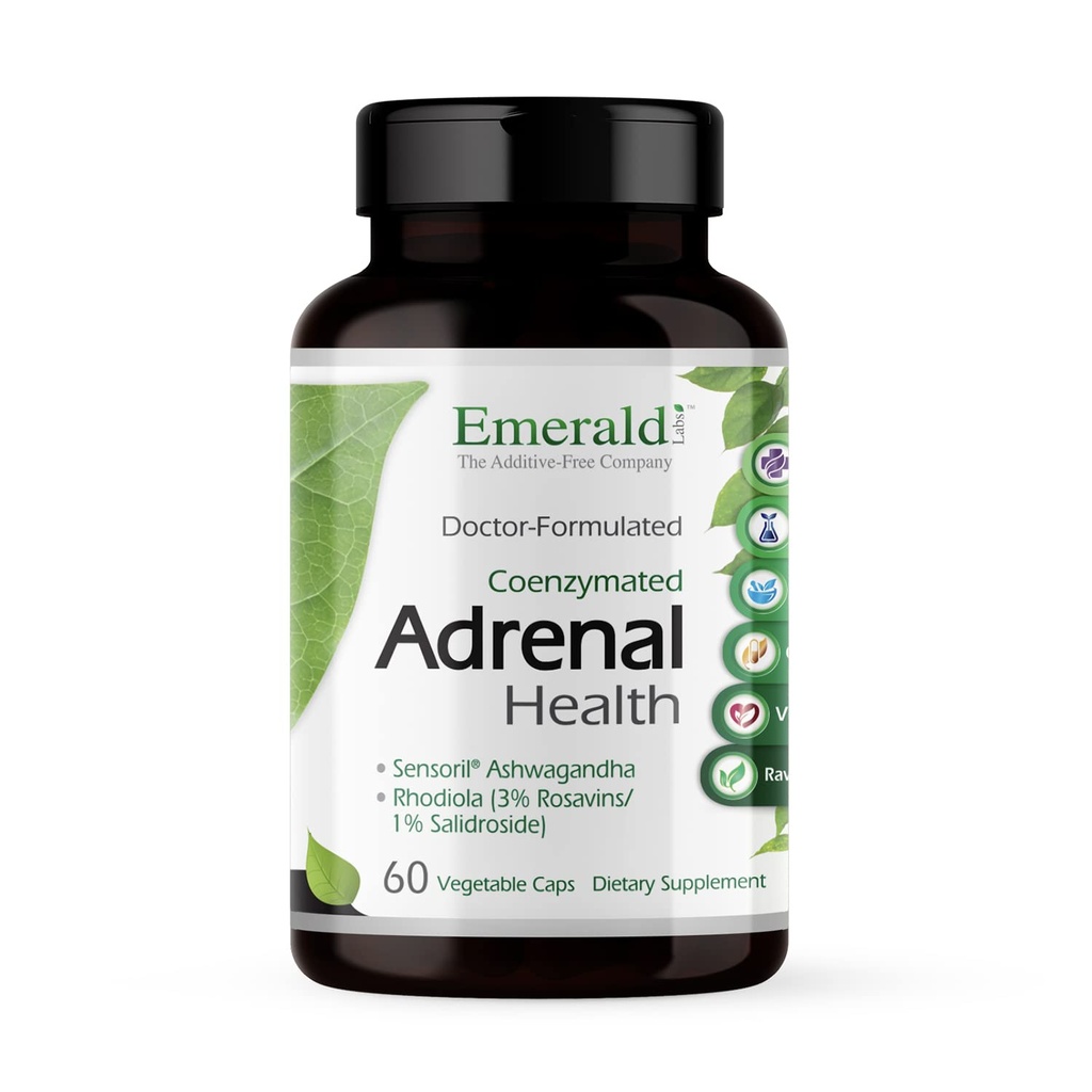 EMRALD LABS Nadnercza Zdrowie - Stress Relief, Wsparcie energetyczne i Przywracające sen z sensoril Ashwagandha, B Witaminy, Rhodiola & More * - Gluten- Free - 60 Kapsułki warzyw (30- Day Supply)