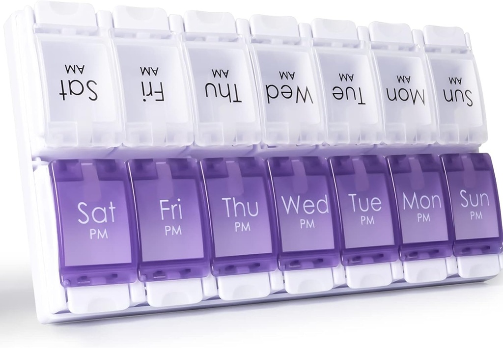 MERICARGO Am Pm Pill Organizator 7 dzień, 2 razy w ciągu dnia duży tygodniowy pill Box, Push Przycisk codzienne pill Case dla witaminy, olej rybny, suplementy