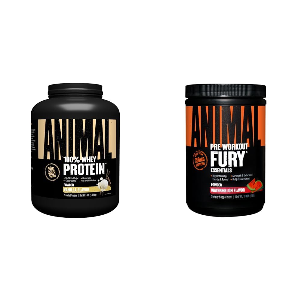 Zwierzęta 100% Białko serwatki proszek Vanilla 4lb Bundle Fury przed treningiem Proszek suplement Arbuz 16.96oz
