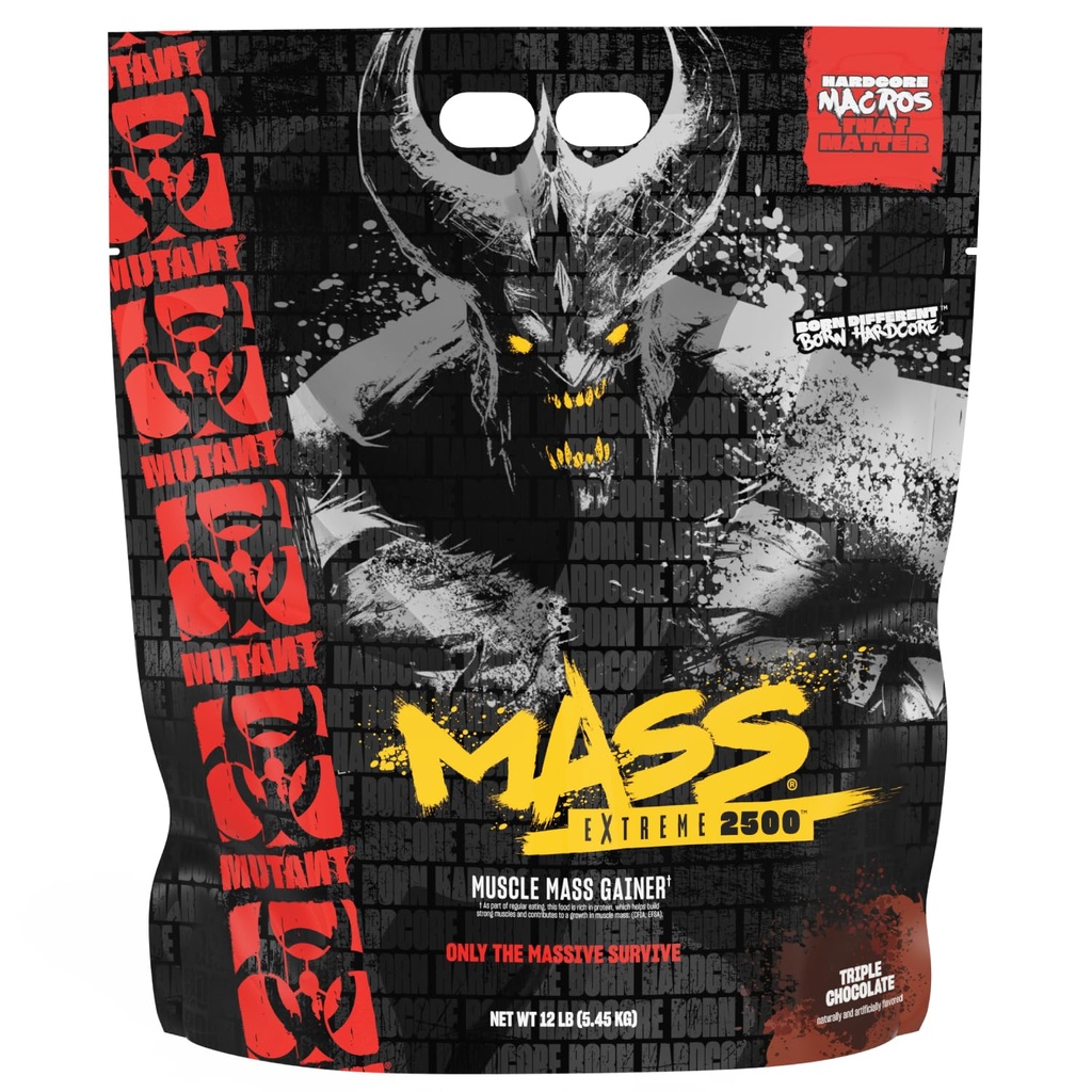 Mutant Mass Extreme Gainer - Proszek z białka serwatki - Build Muscle Size and Strength - Wysoka gęstość czystych kalorii (Triple Chocolate, 12 funtów)