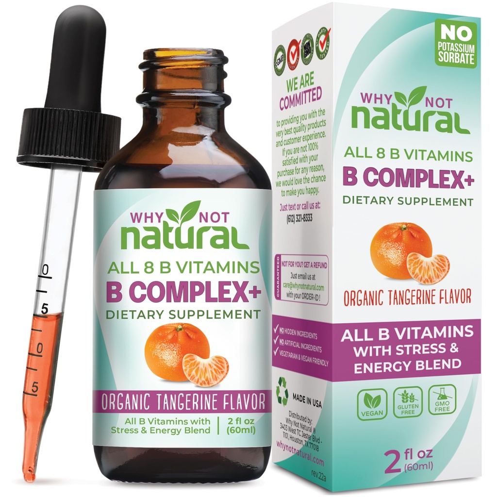 Dlaczego nie naturalne witaminy B złożone krople płynne - Suplement dla kobiet - Wegańskie i podjęzykowe formy B1 B2 B3 B5 B6 Biotin Folate i Cholina - Plus Mieszanka dla wsparcia energetycznego