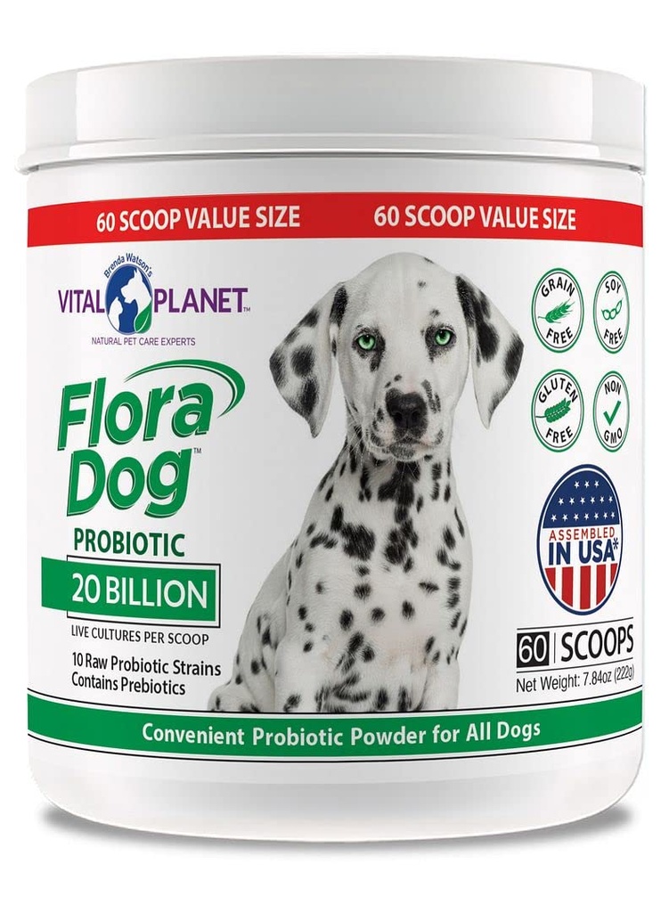 Vital Planet - Probiotyczny suplement do proszku Flora Psa z 20 Billion Cultures i 10 Szczeliny, Wysoka moc immunologiczne i pokarmowe Probiotyki dla psów, 7.84 oz., 222 Grams, 60 Służenie