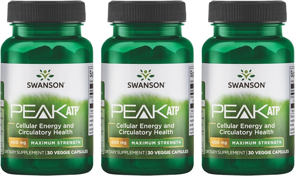 Swanson Maksymalna siła Szczyt ATP -Naturalny Suplement Promowanie Cellular Energy Support- Wspiera sprawność fizyczną i promuje zdrowe wsparcie przepływu krwi - (30 Veggie kapsułki, 400mg każdy) 3 Pack