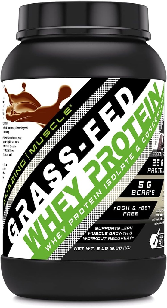Amazing Muscle Grass- Fed Serve Protein Supplement DEVE 124; 25 G per Serving EVE 124; Cookies & Cream Flavor EVE 124; 2 Lb (0,90 Kg) EVE 124; Non-GMO EVE 124; Gluten- Free EVE 124; Made in USA