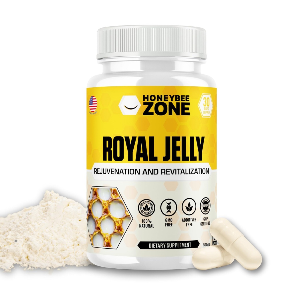 Royal galaretki kapsułki - 500 mg energii, świecąca skóra i suplement booster mózgu 124; Non- GMO, Gluten- Free, 60 Kapsułki easy- to- Połknięcie warzyw