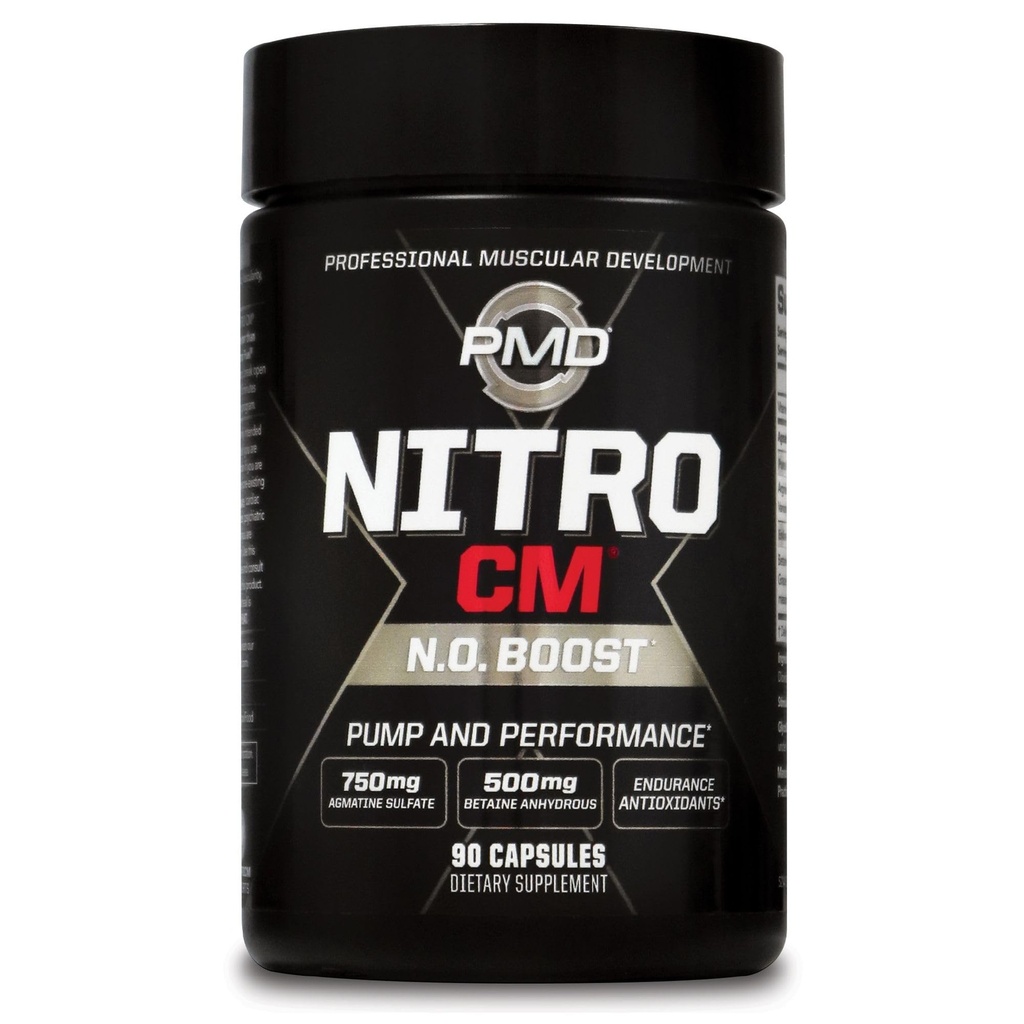 PMD Sports Nitro cm - Nitric Oxide with Agmatine Pre Workout Supplement - Muscle Growth Pre Workout with L Arginine - Endurance Boost for Hardcore Exercise, Training, and Bodybuilding - 90 Capsules