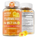 Turmerowe gumki 1000mg w / MCT Oil C8 C10, Organiczny przeciwutleniacz, Kurkumina Turmerowa Suplement z ekstraktem czarny pieprz, Wsparcie komfortu, Energia Boost, Ultra Absorpcja, Cukier wolny, 60 Cts