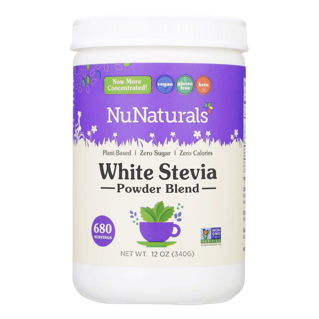 NuNaturals Biały stewia w proszku Mieszanka, Sugar na bazie plantacji Substitute, Zero Calorie Sweetener, 12 oz